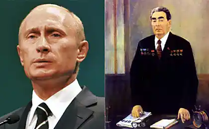Crossed Putin and Brezhnev (2 photos)