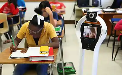 In the U.S., the robot goes to school instead of sick boy
