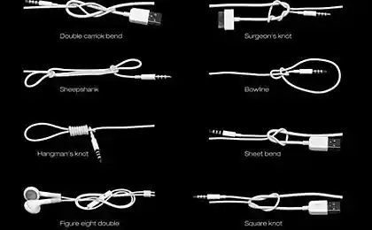 Разные способы увязать кабель от наушников