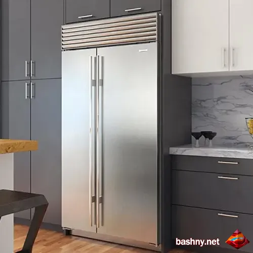Professional technician inspecting a Sub-Zero built-in refrigerator in an Orange County luxury home
